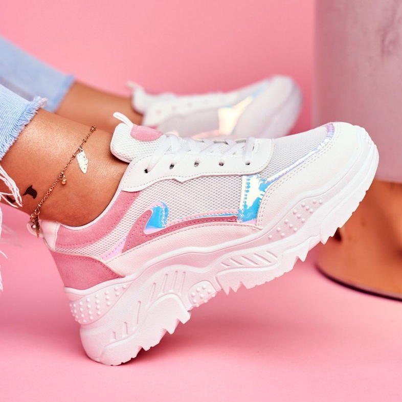 BUGO Chaussures de sport pour femmes Rose Blanc Memory blanche 1