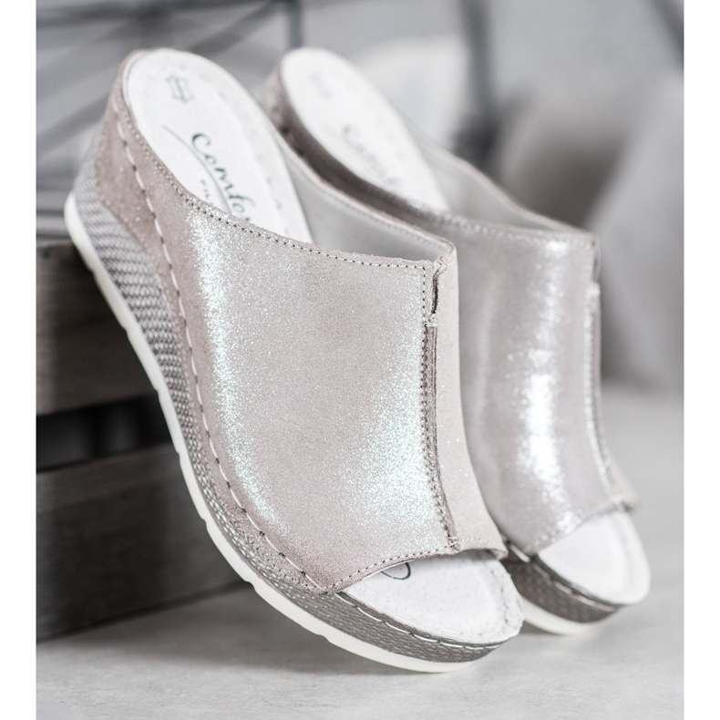 Filippo Pantoufles en cuir argenté gris 1 Filippo Pantoufles en cuir argenté gris 1