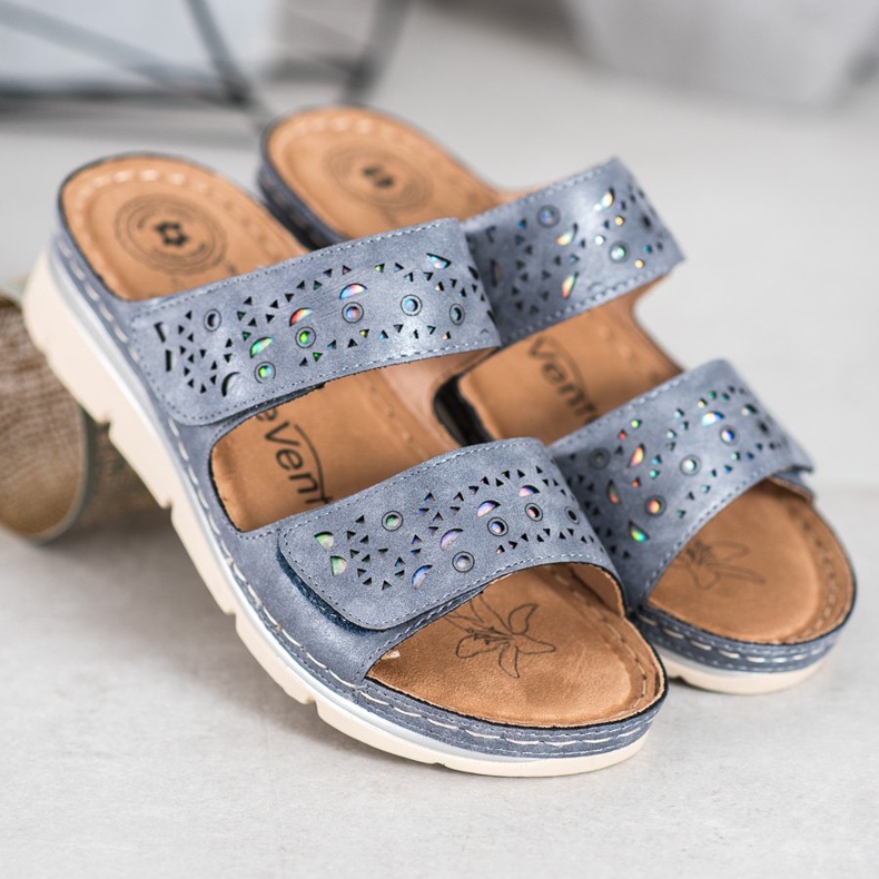 Evento Pantoufles Velcro confortables bleu 1