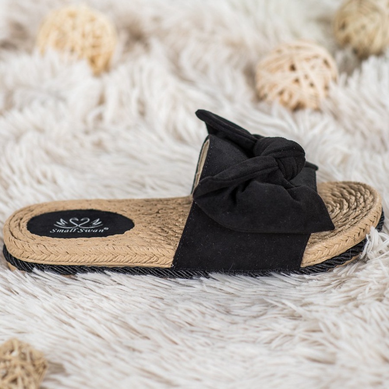 Small Swan Pantoufles À La Mode Avec Un Noeud le noir 1