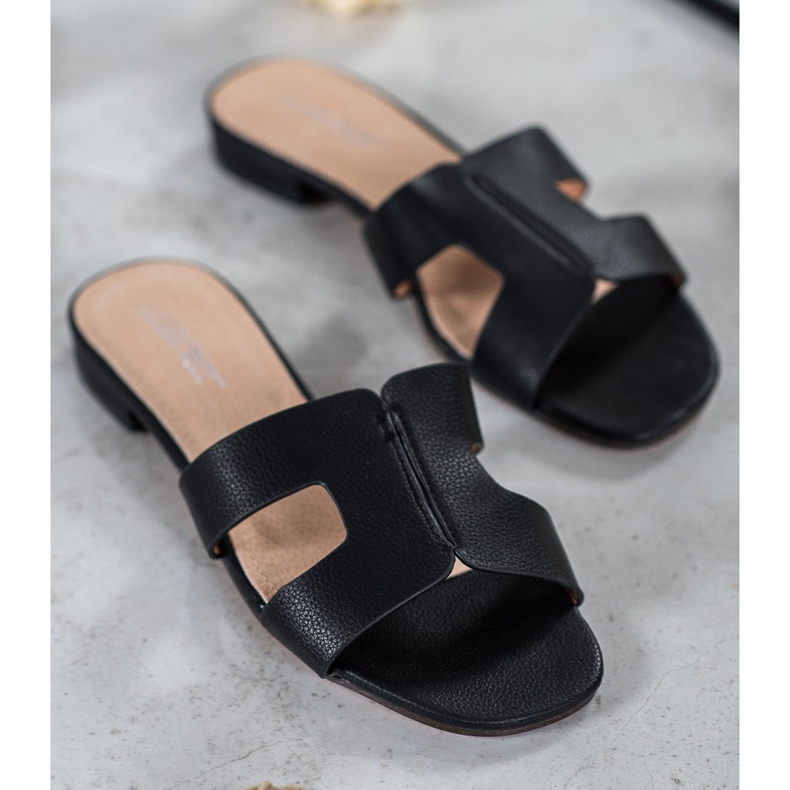 SHELOVET Pantoufles classiques en cuir écologique noir 1