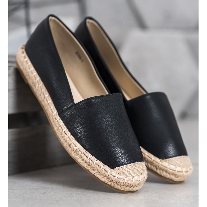SHELOVET Espadrilles légères en éco-cuir noir 1