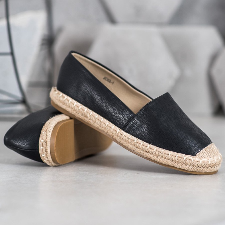 SHELOVET Espadrilles légères en éco-cuir noir 2