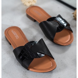 SHELOVET Pantoufles élégantes en cuir écologique le noir 1