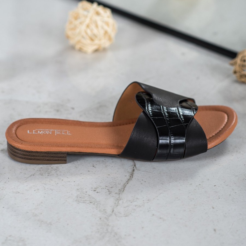 SHELOVET Pantoufles élégantes en cuir écologique noir 2