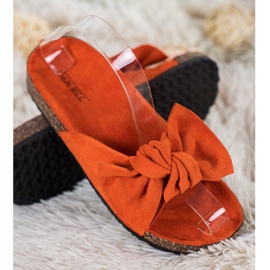 SHELOVET Pantoufles En Daim Avec Nœud orange 2