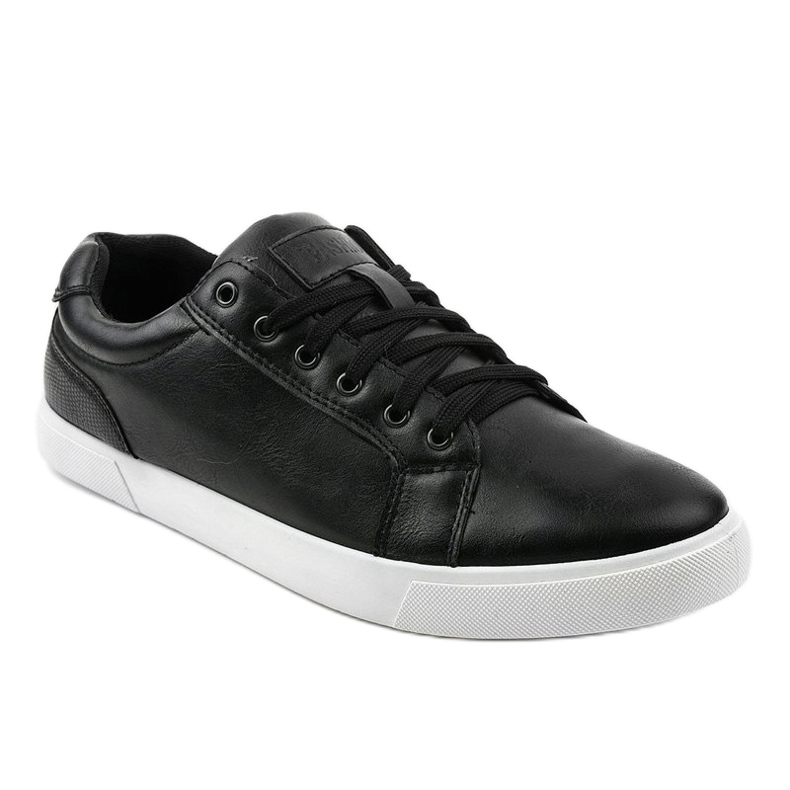 Baskets en cuir écologique pour hommes noires D83701 le noir 1 Baskets en cuir écologique pour hommes noires D83701 le noir 1