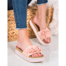 Small Swan Pantoufles En Daim Avec Ornements rose 5