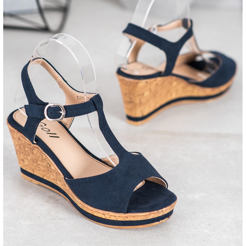 GOLL Chaussures compensées en daim bleu 1