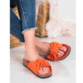 SHELOVET Pantoufles En Daim Avec Nœud orange 3