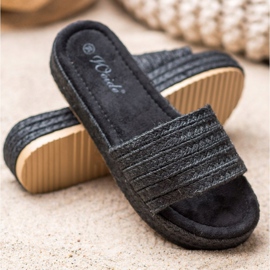 Weide Pantoufles De Paille Sur La Plateforme le noir 1