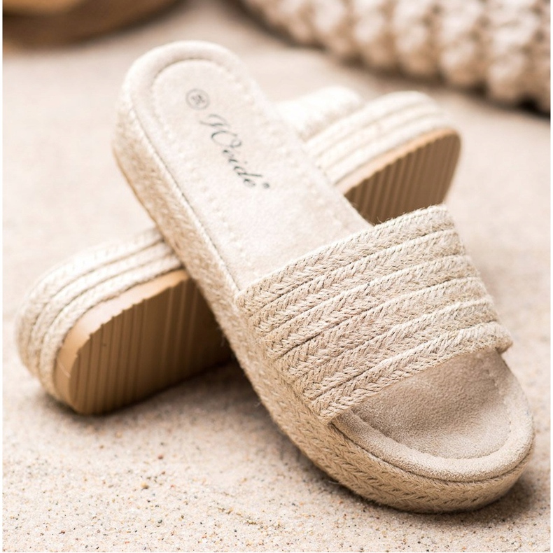 Weide Pantoufles De Paille Sur La Plateforme beige 1