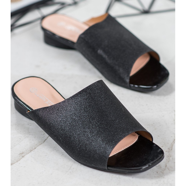 SHELOVET Pantoufles Élégantes À Paillettes noir 1