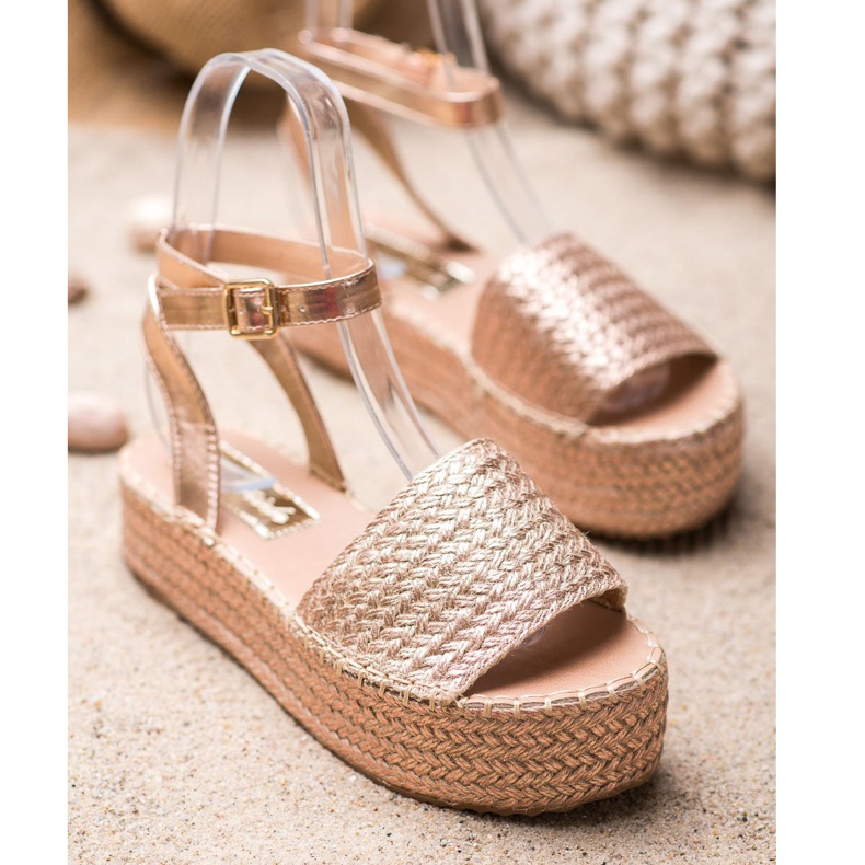 Weide Espadrilles Sandales Sur La Plateforme d'or 1