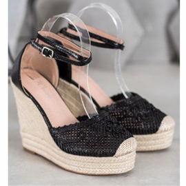Weide Espadrilles Brillantes Sur Compensée le noir 1