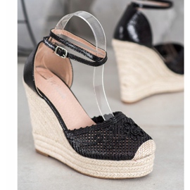 Weide Espadrilles Brillantes Sur Compensée le noir 2