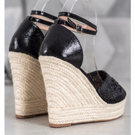Weide Espadrilles Brillantes Sur Compensée le noir 3