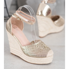 Weide Espadrilles Brillantes Sur Compensée jaune 1