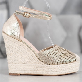 Weide Espadrilles Brillantes Sur Compensée jaune 2