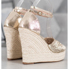 Weide Espadrilles Brillantes Sur Compensée jaune 3