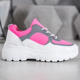 SHELOVET Baskets lacées à la mode blanc rose 1