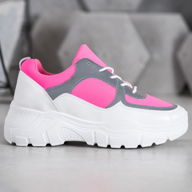 SHELOVET Baskets lacées à la mode blanc rose 1