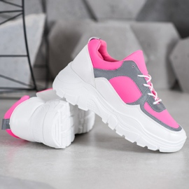 SHELOVET Baskets lacées à la mode blanc rose 2