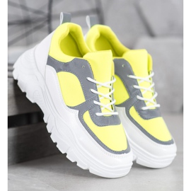 SHELOVET Baskets lacées à la mode blanche jaune 2