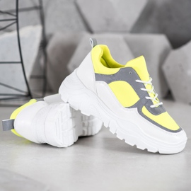 SHELOVET Baskets lacées à la mode blanche jaune 3
