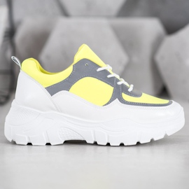 SHELOVET Baskets lacées à la mode blanche jaune 1