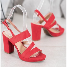 SHELOVET Sandales à talons en daim rouge 1