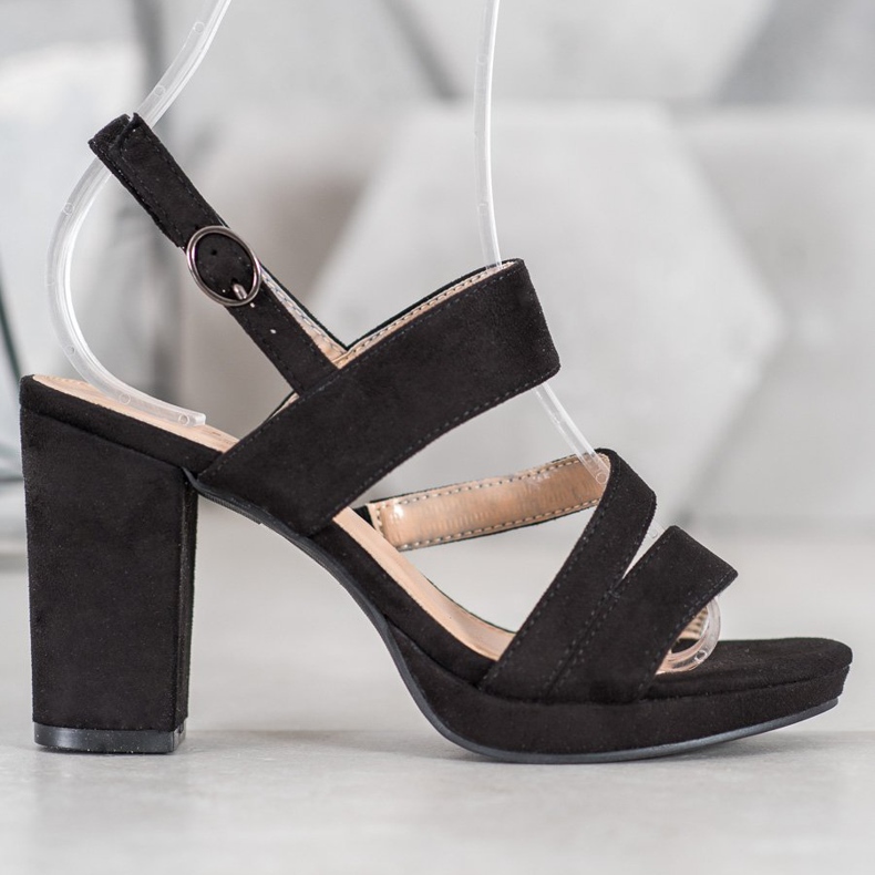 SHELOVET Sandales à talons en daim noir 1