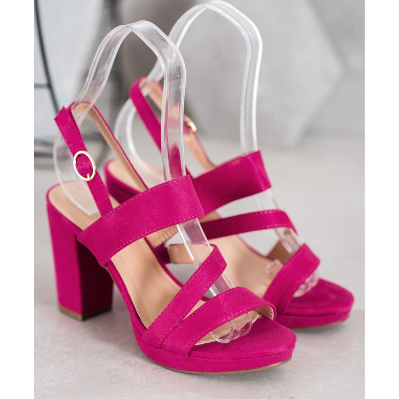 SHELOVET Sandales à talons en daim rose 1