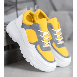 SHELOVET Baskets lacées à la mode blanche jaune 1