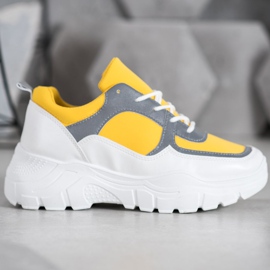 SHELOVET Baskets lacées à la mode blanche jaune 2