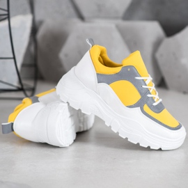 SHELOVET Baskets lacées à la mode blanche jaune 3
