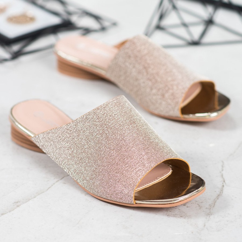 SHELOVET Pantoufles Élégantes À Paillettes jaune 1