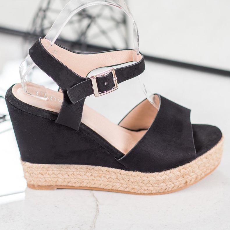 Clowse Sandales noires sur un haut compensé 2