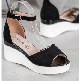 Weide Sandales en daim sur un coin blanc le noir 3