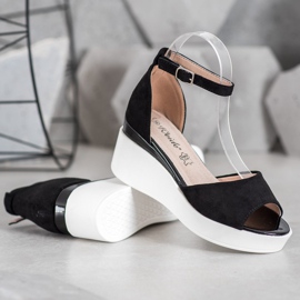 Weide Sandales en daim sur un coin blanc le noir 1