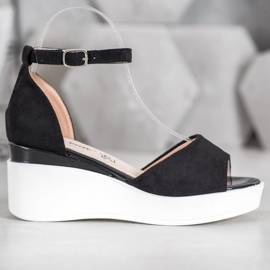Weide Sandales en daim sur un coin blanc le noir 2