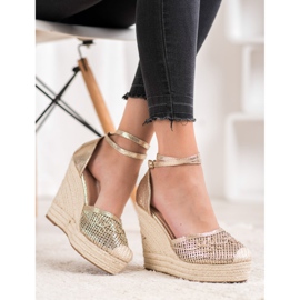 Weide Espadrilles Brillantes Sur Compensée jaune 4