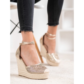 Weide Espadrilles Brillantes Sur Compensée jaune 5