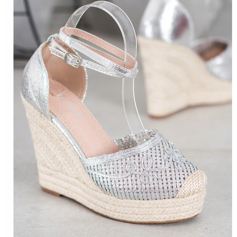 Weide Espadrilles Brillantes Sur Compensée gris 1