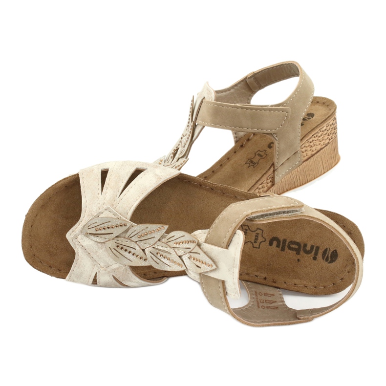 Sandales avec empiècement en cuir Inblu Sabbia EP017 beige doré 4