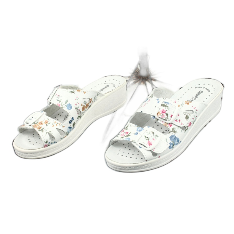 Chaussons compensés femme Comfooty Mia Flowers blanc 2