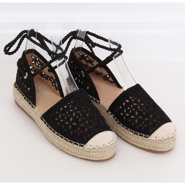 Espadrilles noires nouées sur la cheville G1573 Noir 1