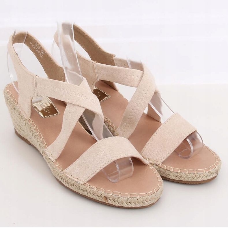 Sandales beiges sur espadrilles compensées S-823 Beige 1