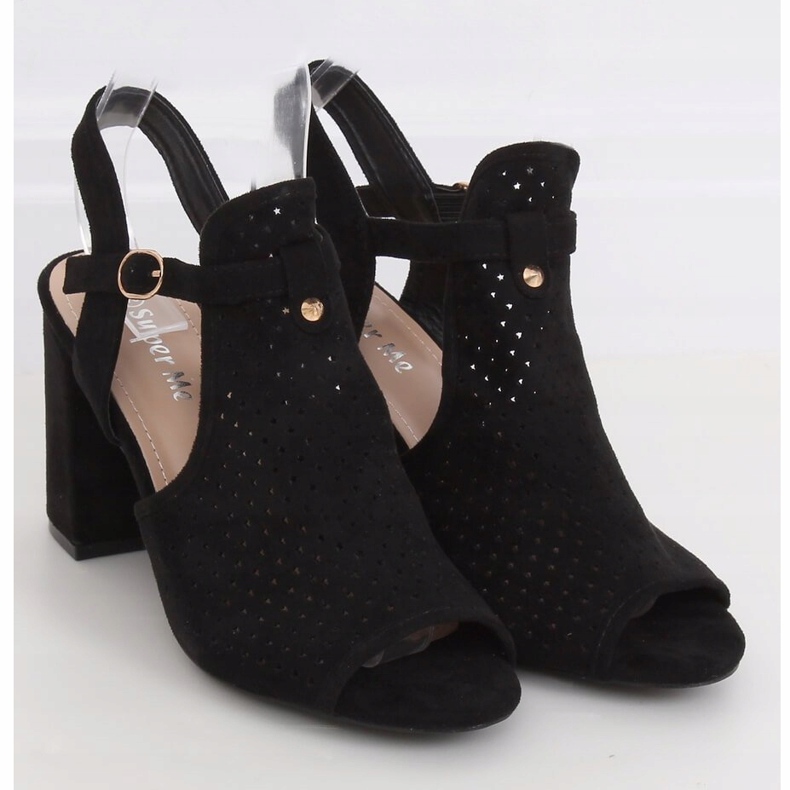 Noir LL79 Sandales noires à talons ajourés 1