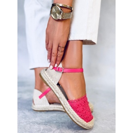 Espadrilles en dentelle framboise L-1067 Rouge rose 2